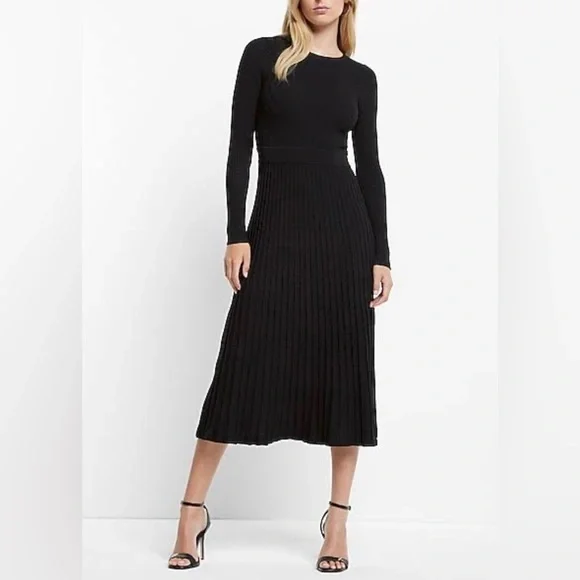 express black sweater dress Ribbed Turtleneck Long Sleeve Mini Sweater Dress